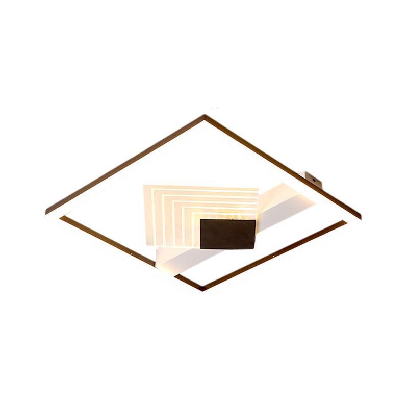 Zeitgenössische LED -Decke mit metallischem Schatten Gold/schwarzem Quadrat -Flush -Licht in warmem/weißem Licht, 16 "/19.5" l