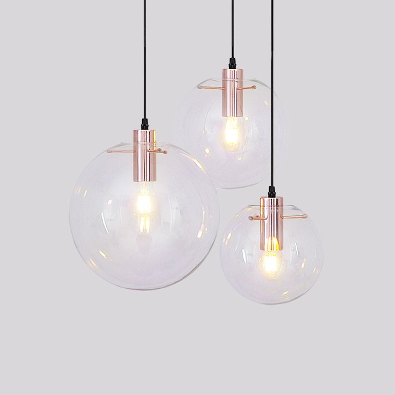 Transparent Glass Ball Suspension Light with Metallic Lamp Holder Modern Simplicity Single Light Hanging Pendant for Bedroom