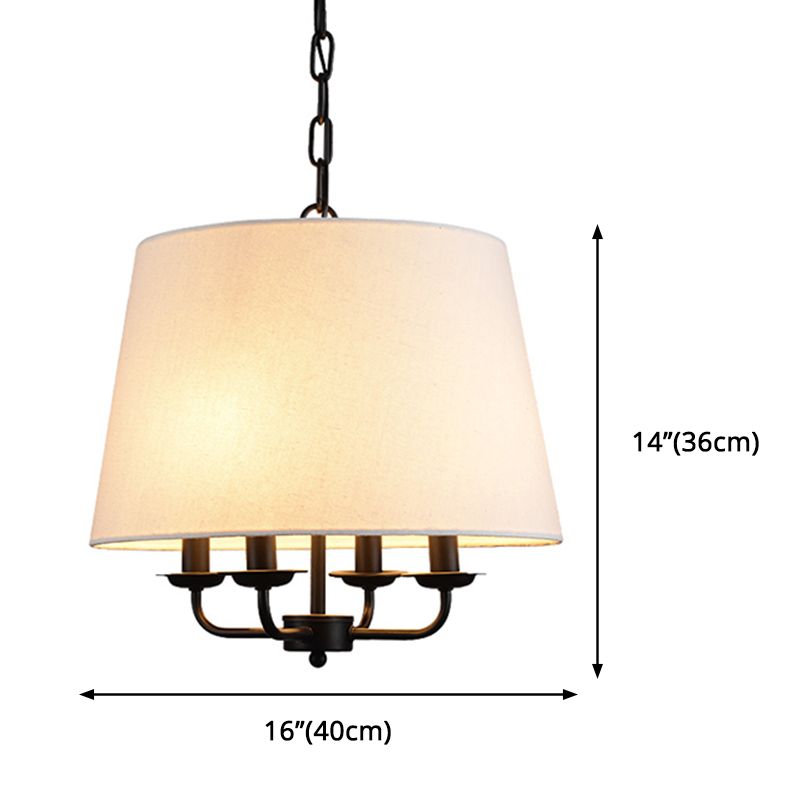 4-Light Fabric Drum Chandelier Traditional Candle Style Ceiling Light for Room