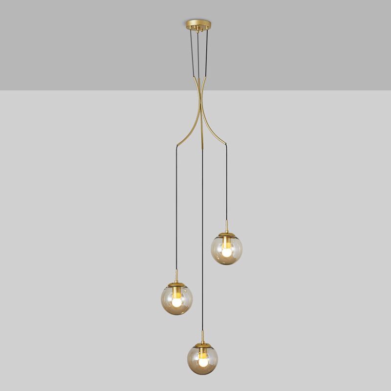 Modern Minimalist  Multiple Globe Shade Pendant Light  Gold Metal Long Hanging Lamp  for Living Room