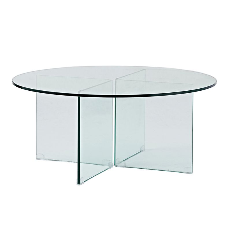 Round Clear Glass Coffee Table Dia 39.37-In 1 Single Cocktail Table