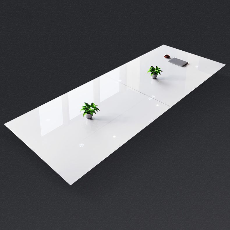 Steel Contemporary Rectangular Dining Table Glass Top Dining Table for Dining Room