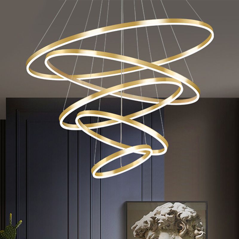 Multi-tier kroonluchter verlichtingsarmaturen Moderne ring kroonluchter lamp met witte acrylschaduw