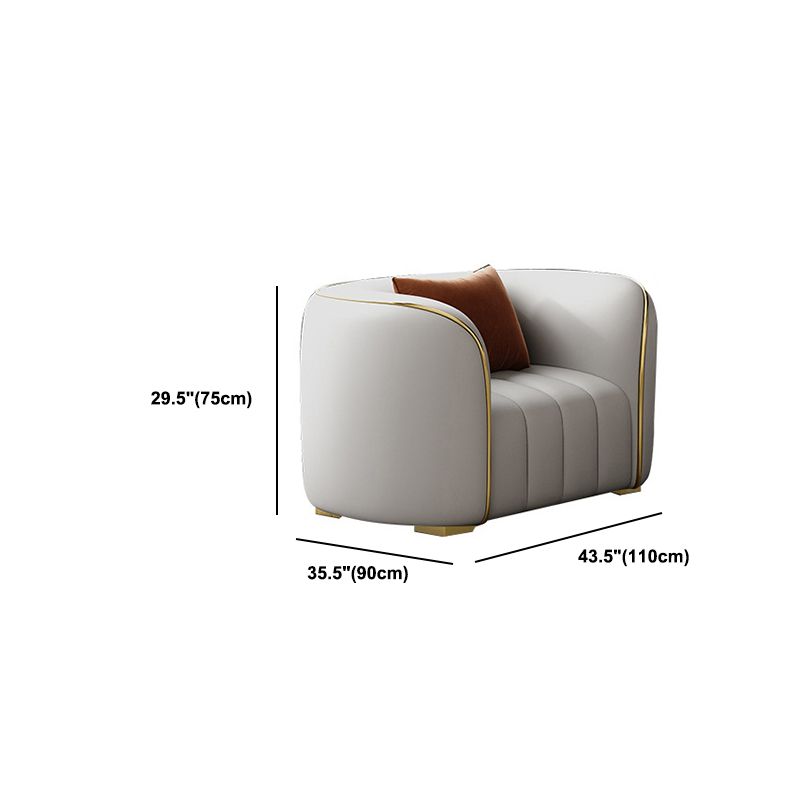 Genuine Leather Sloped Arm Sofa Modern Beige Sofa with Pillows