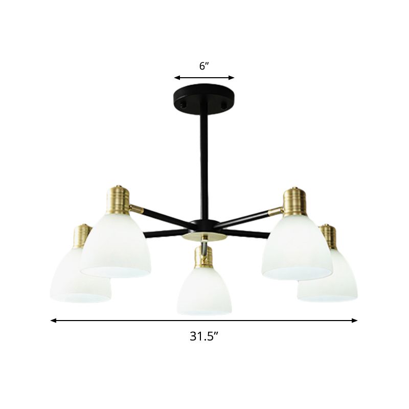 Luz de techo de techo de cúpula de vidrio lechoso moderna 5/6/8 luces lámparas de lámpara dorada lámpara