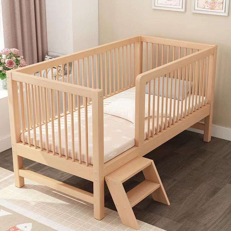 Washed Natural Solid Wood Contemporary Nursery Bed with Guardrail