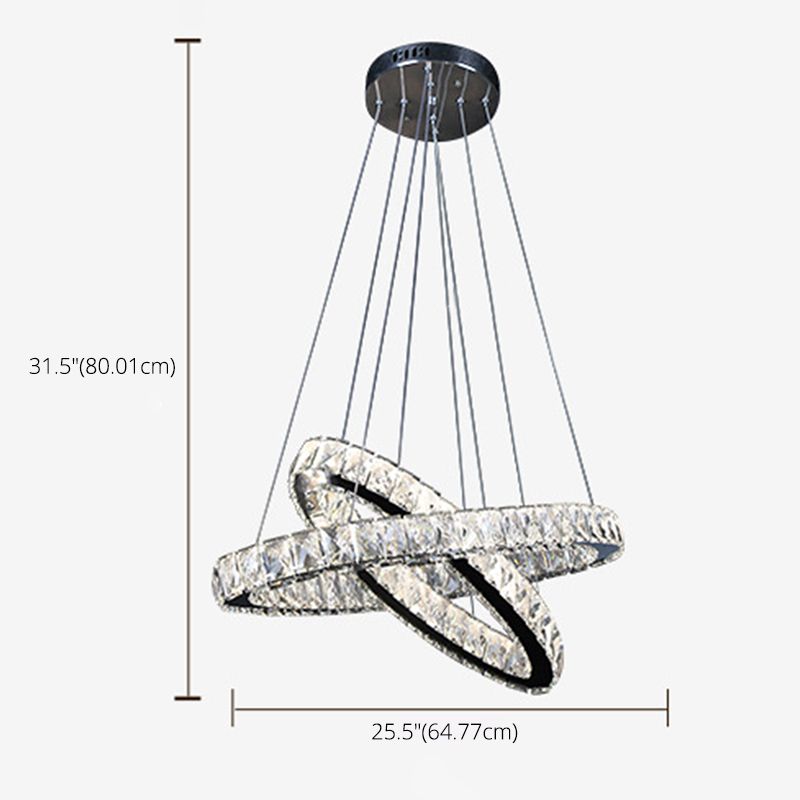 2-Tier Circular Carousel LED Pendant Lamp Modern Minimalist Prismatic Crystal Living Room Hanging Ceiling Light