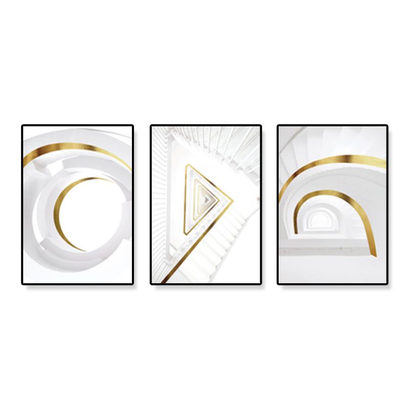 Modern Geometric Canvas Art White and Gold Architecture Wall Decor for Living Room