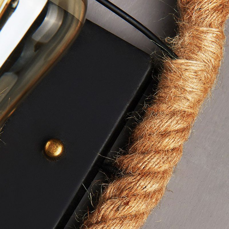 Black Open Bulb Wall Lamp Industrial Iron Single-Bulb Corridor Wall Mounted Light with Hemp Rope