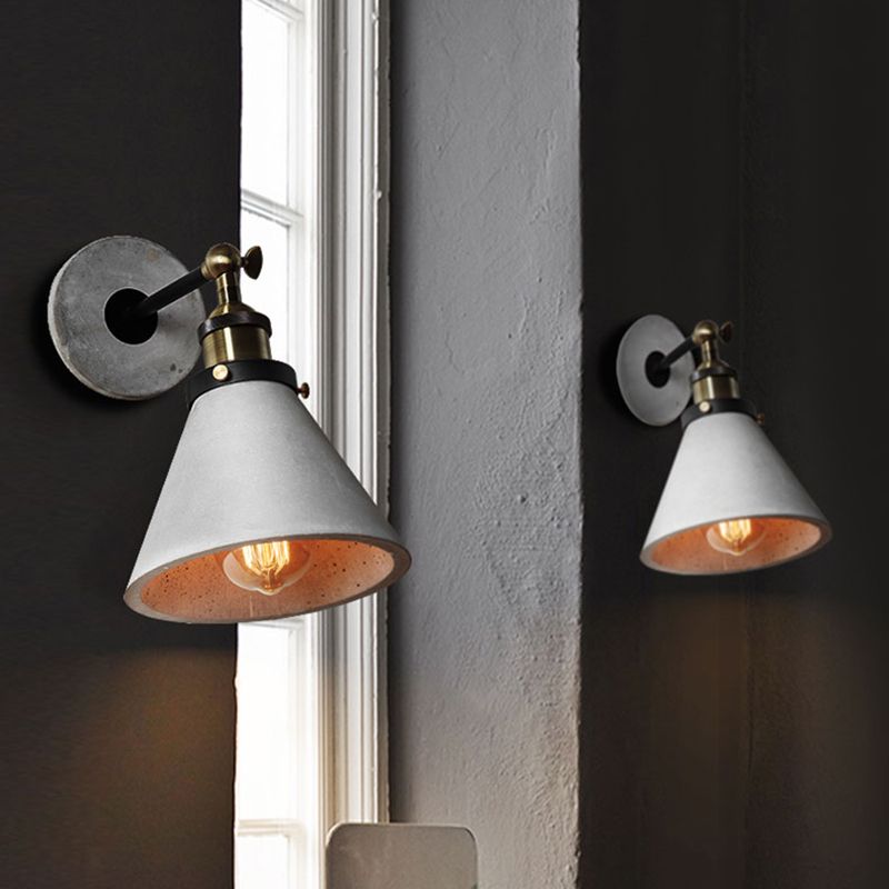 Grey Cone/Bowl/Dome Wall Light Sconce Vintage Cement 1 Light Kitchen Rotatable Wall Mounted Lamp