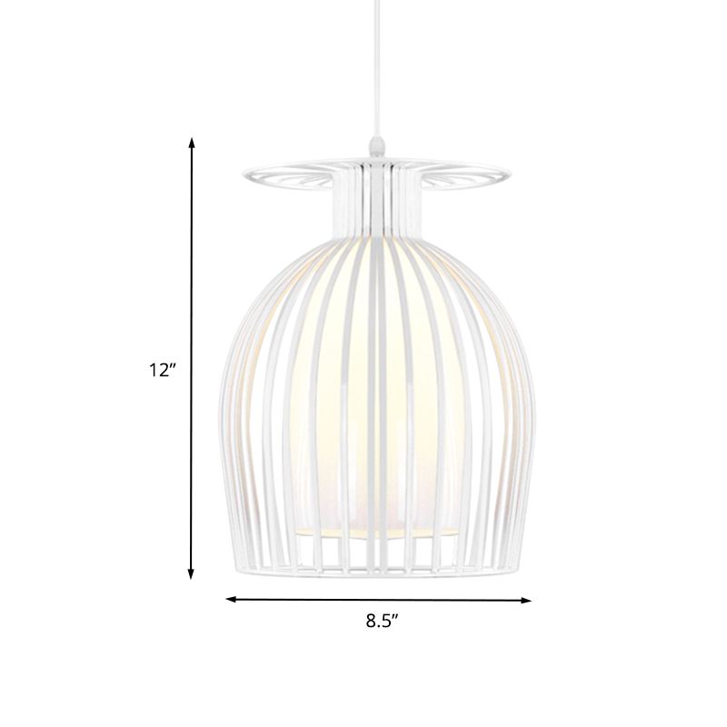 Cage en fer Cage vers le bas Éclairage moderne 1 pendentif suspendu léger en blanc avec une nuance en verre d'opale pour le restaurant