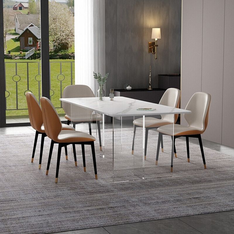 Modern Sintered Stone Dining Table Double Pedestal Table with Acrylic Base for Home