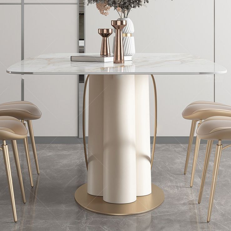 Modern Style Sintered Stone Dining Set with White Rectangle Shape Table and Trestle Base