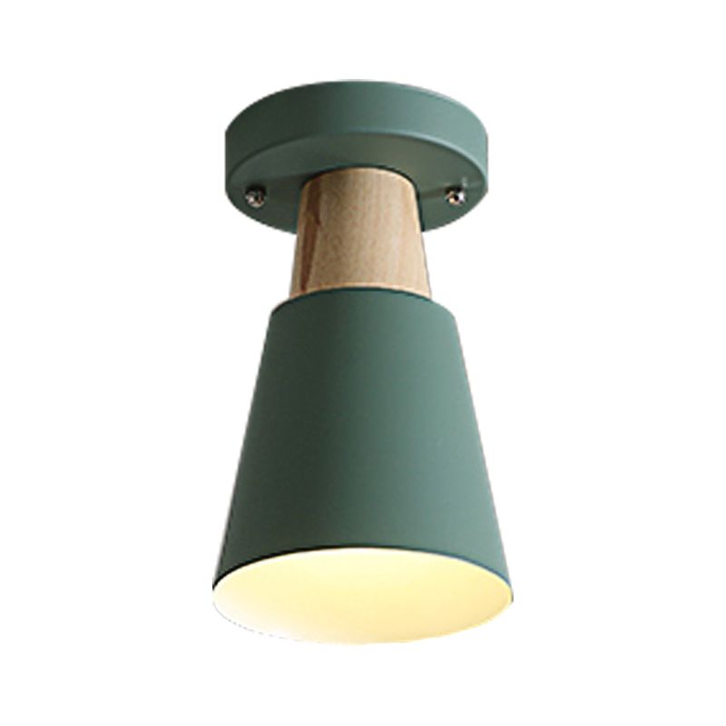 Macaron Conic Semi Flushmount Light 1 Head Metal Semi Flush Mount Ceiling Light in Grey/Pink/Yellow/Green
