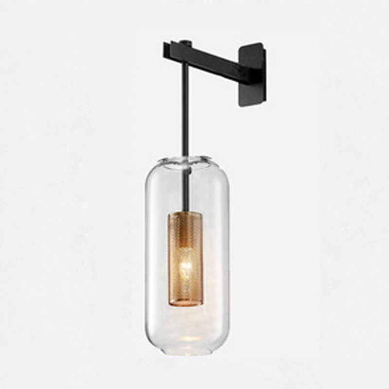 Moderne Metallwand -Schiebzylinderform 1 Lichtwandlicht mit Glas für Schlafzimmer