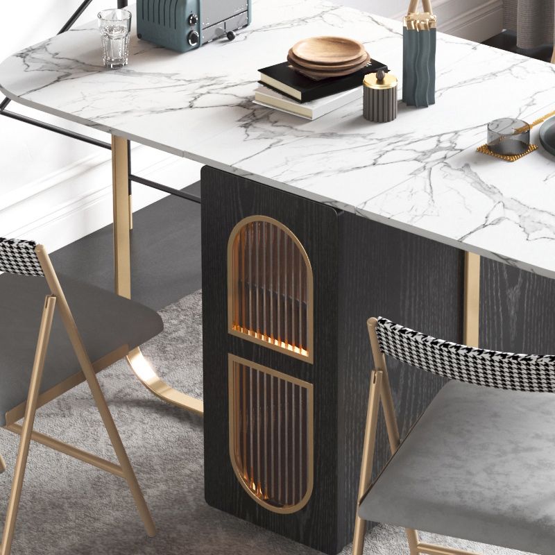 Modern 1/2/3/4/5 Pieces Rectangle Dining Table Set with Stone Top Foldable Dinette Set