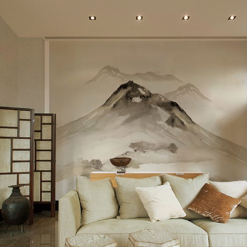 Ink Painting Mountain Peak Murals Chinoiserie Water-Proof Living Room Wall Decor, Custom Size