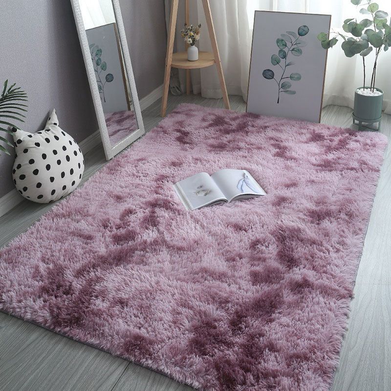 Dark Blue Solid Color Rug Polyester Simple Rug Non-Slip Backing Rug for Living Room