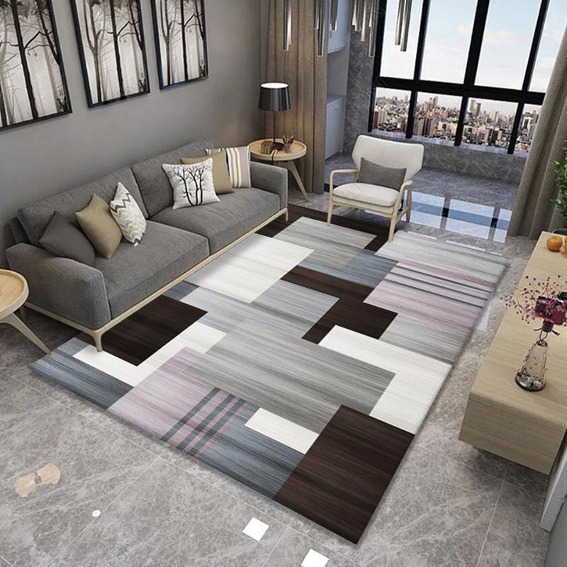Simple Geometry Pattern Rug Polyester Carpet Non-Slip Backing Indoor Carpet for Home Decoration