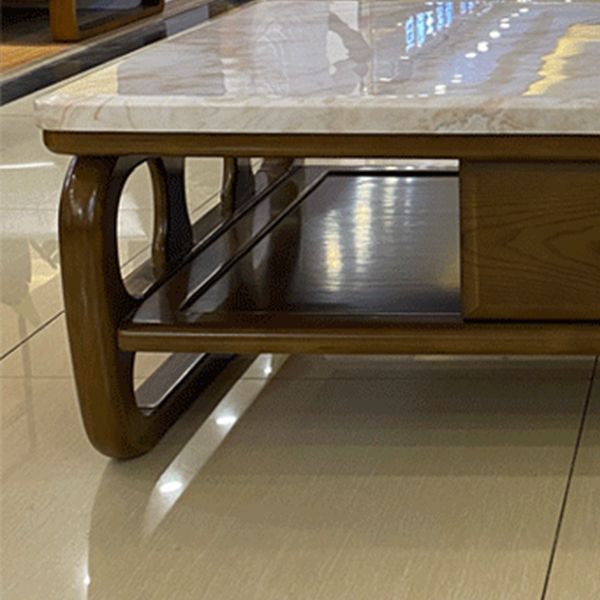 Rectangular Single Storage Coffee Cocktail Table with Marble Top