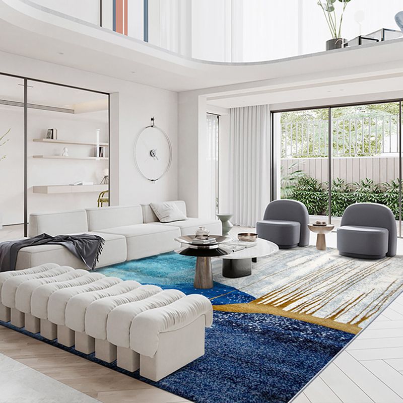 Simple Gradient Traces Carpet Blue Tone Polyester Rug Stain Resistant Carpet for Home Decoration