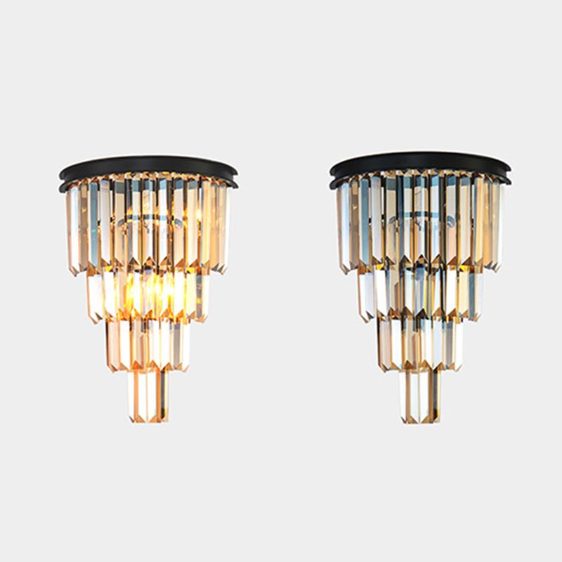 Sfonce da parete in cristallo a 2 luci in moderna lampada da parete in ferro battuto in ferro battuto per camera da letto