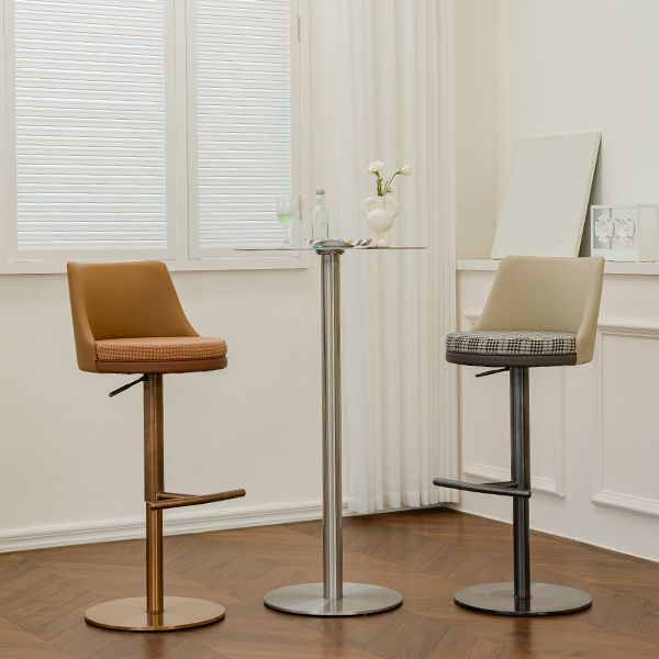 Glam Style Adjustable Swivel Upholstered Bar Stool with Metal Leg