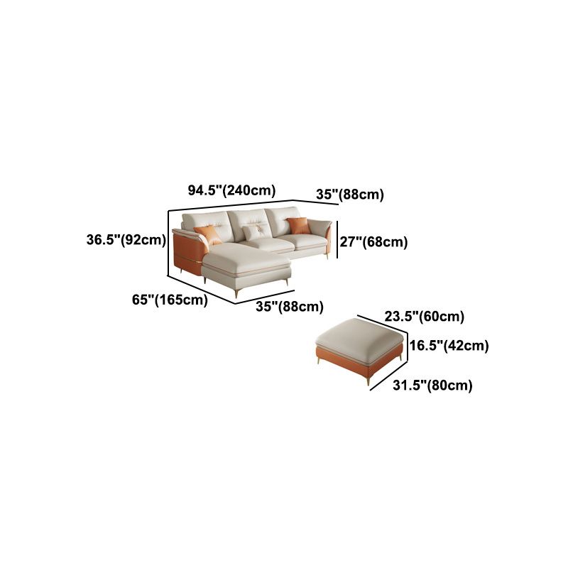 Beige Genuine Leather Pillow Top Arm Sofa/Sectionals With Cushions Metal Legs