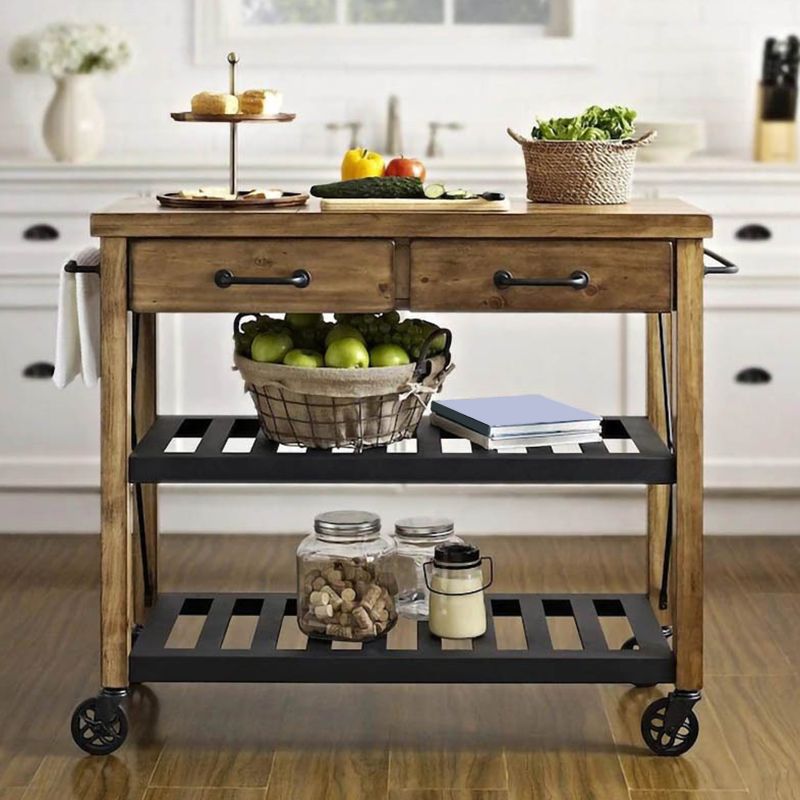 Modern Style Wood Kitchen Island Cart Rolling Kitchen Cart with Open Storage