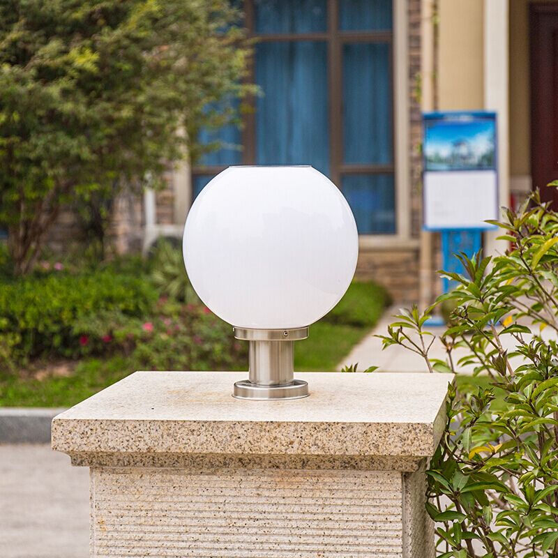 Globe Solar Pillar Lamp Contemporary Metal Outdoor Waterproof Light