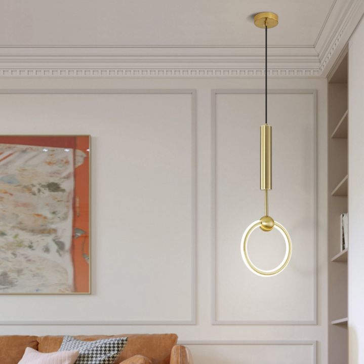 Gouden cirkelvormige led hanglamp in moderne eenvoud smeedijzeren hangende lamp met siliconen schaduw