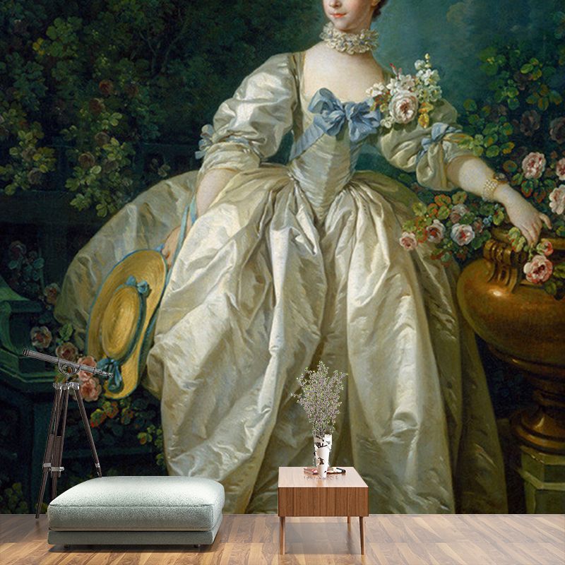 Madame Bergeret Portrait Wall Mural Victoria Non-Woven Wall Covering in White-Green