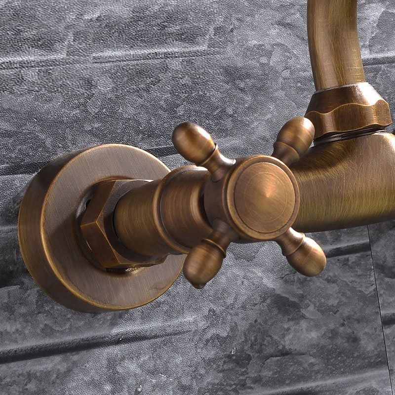 Industrial Tub Spout Trim Wall Mounted Full Copper Dual Cross Handle Low Arc Tub Faucet