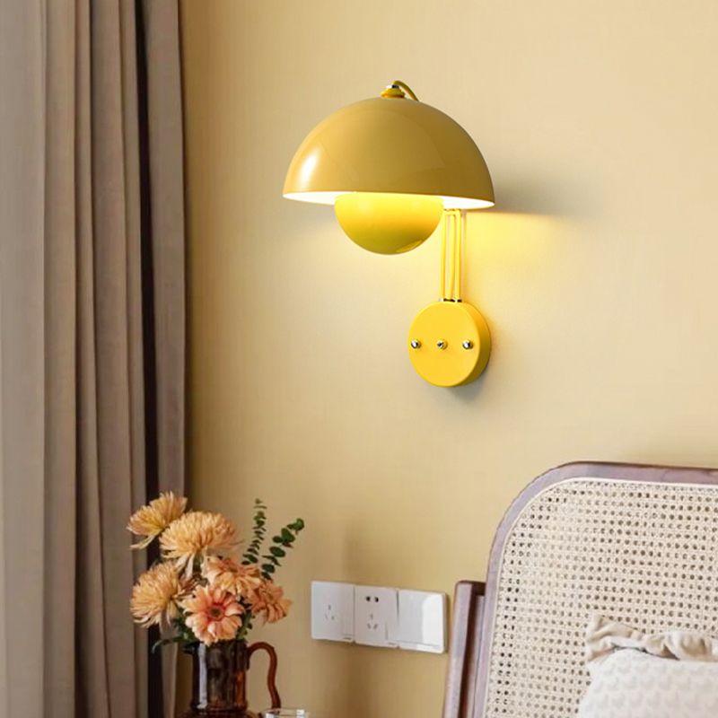 1-Light Wall Lamp Macaron Wall Mount Lamp with Metal Shade for Bedroom