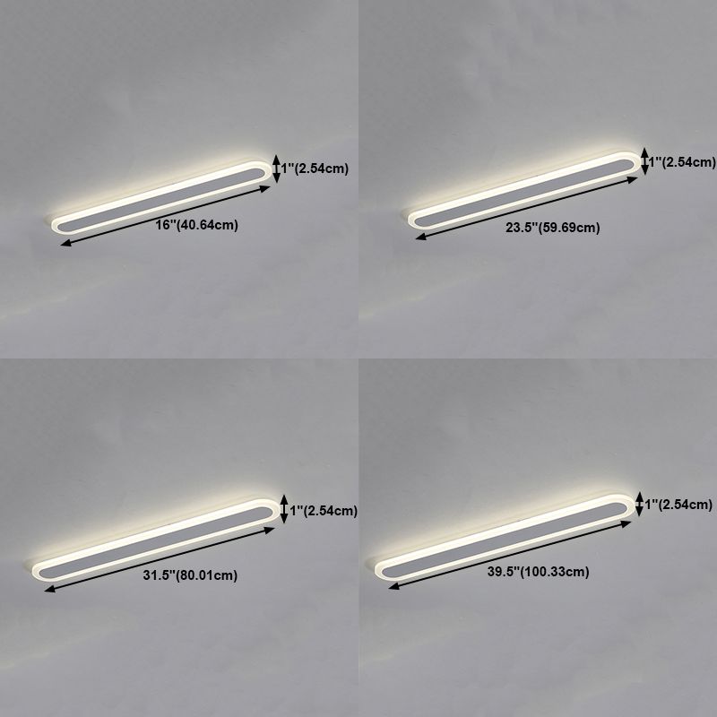 Metal Linear Shape Flush Ceiling Light Modern Style 1 Light Flush Mount Lighting in White
