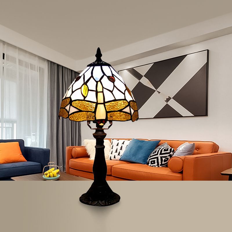 Stained Glass Umbrella Desk Light with Dragonfly Dining Room Tiffany Reading Light in Brown