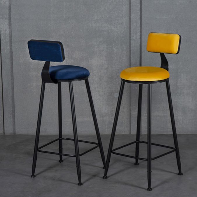 Industrial Armless Backrest Counter Stool Steel Cafe Bar Stool with Velvet Cushion