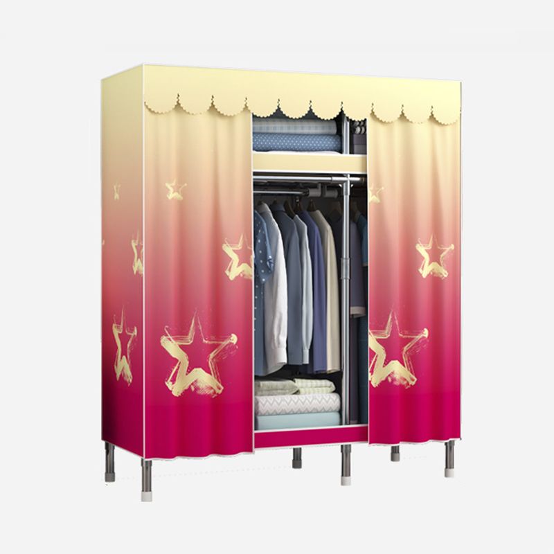 Modern Style Wardrobe Metal 2 Shelves Wardrobe Closet for Bedroom