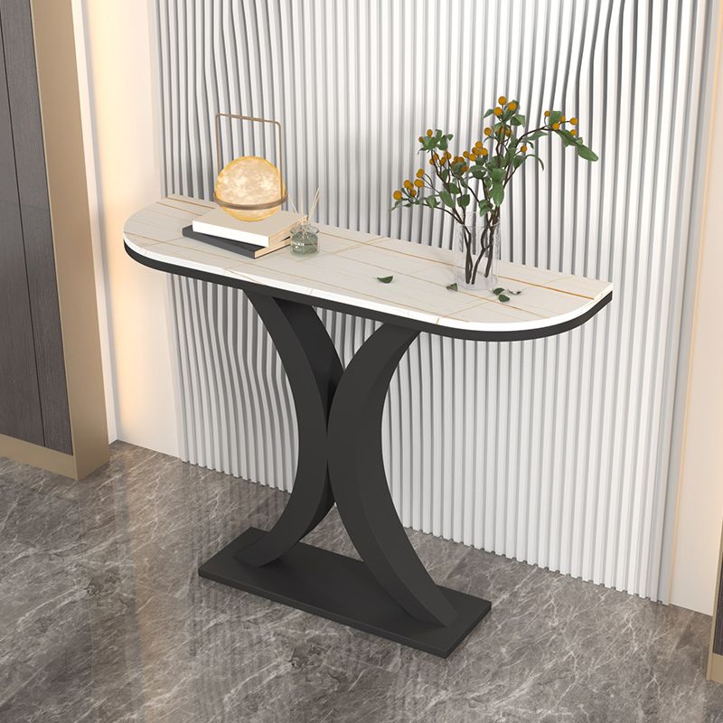 Contemporary Console Accent Table Half Moon Console Sofa Table in Stone