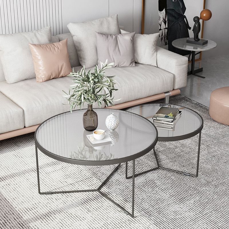 Pedestal Base Iron Coffee Table Included Round 2 Nesting Cocktail Table in Clear