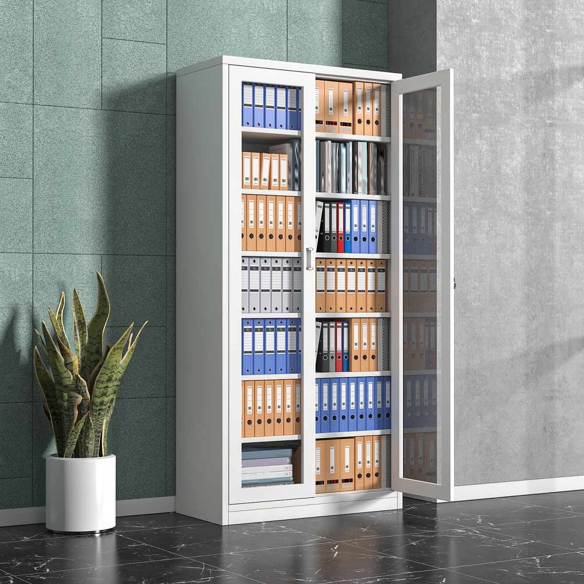 Modern Filing Cabinet Glass Doors File Cabinet with Storage Shelves for Office