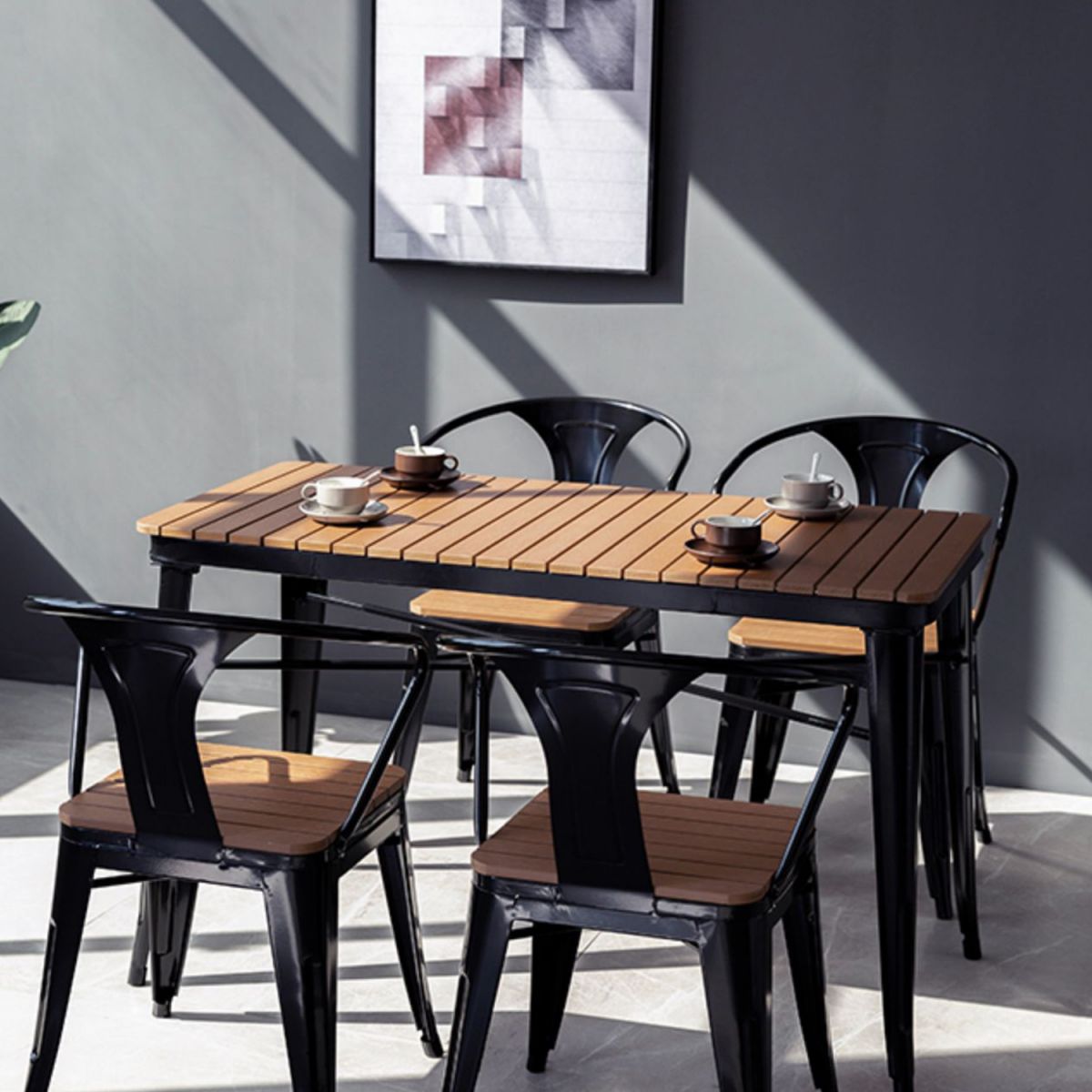 1/3/5 PCS Metal Industrial Dinette Ensemble avec ensemble de restauration en bois fabriqué