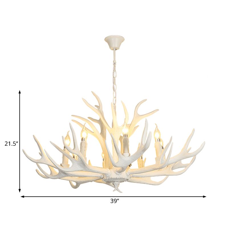 Traditional Candelabra Hanging Pendant 8 Lights Resin Ceiling Chandelier in White for Living Room