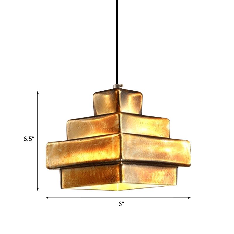 Brass Finish 1 Light Hanging Light with Shade Vintage Style Metallic Pendant Lighting for Restaurant