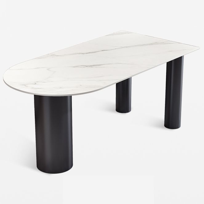 Modern 3 Legs Dining Table Stone Top and Metal Base in Black Dining Table