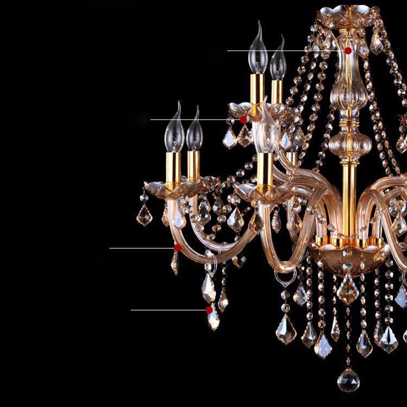 Traditional Luxury Candle Pendant Light Glass Indoor Chandelier with Crystal Decoration