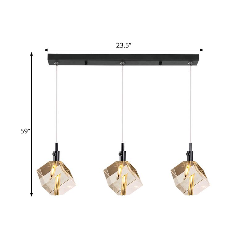 Schwarzes Finish-Würfel Anhänger Licht Einfaches 3-Licht-Kristallglas Mehrfachhanglampe