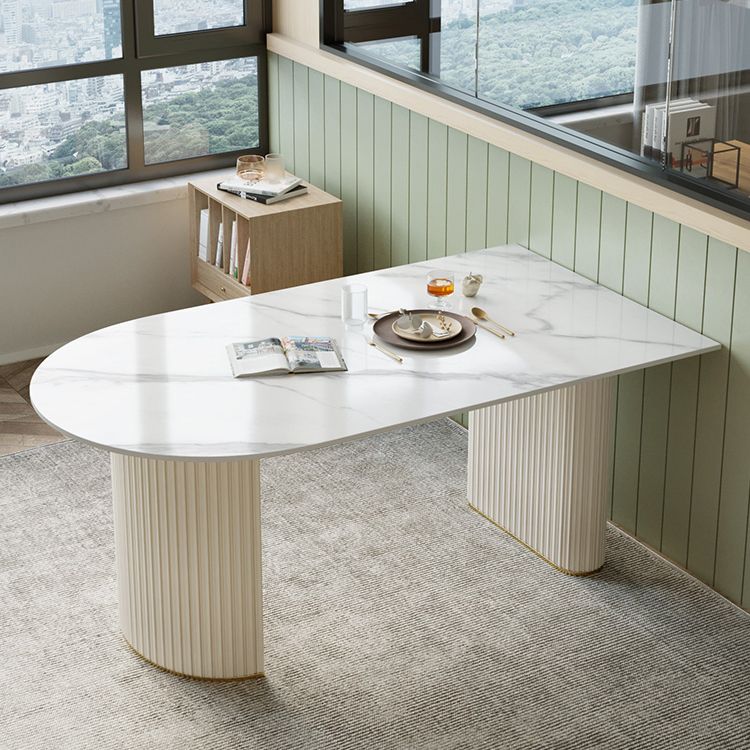 Free Form Dining Room Table Luxury Sintered Stone Double Pedestal Table