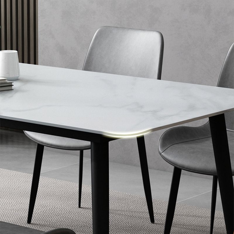 Rectangle Stone Dining Table Modern Dining Table with 4 Black Legs