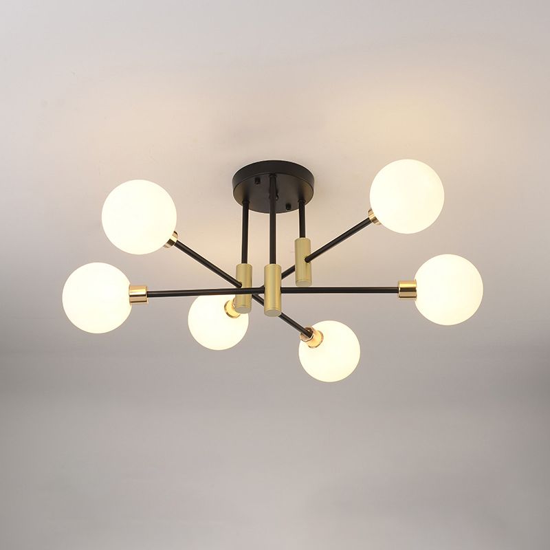 Black Sphere Ceiling Mount Light Fixture Modern Style Glass Multi Lights Semi Flush Mount Lamps